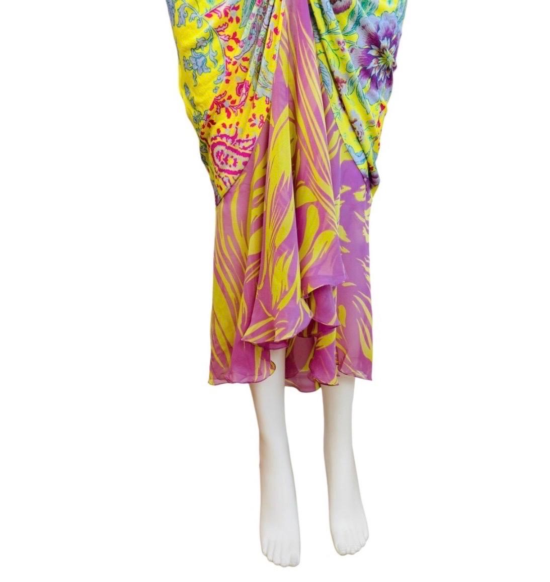 Vintage 2000s Floral Emanuel Ungaro Bodycon Lace Ruched Midi Dress 2