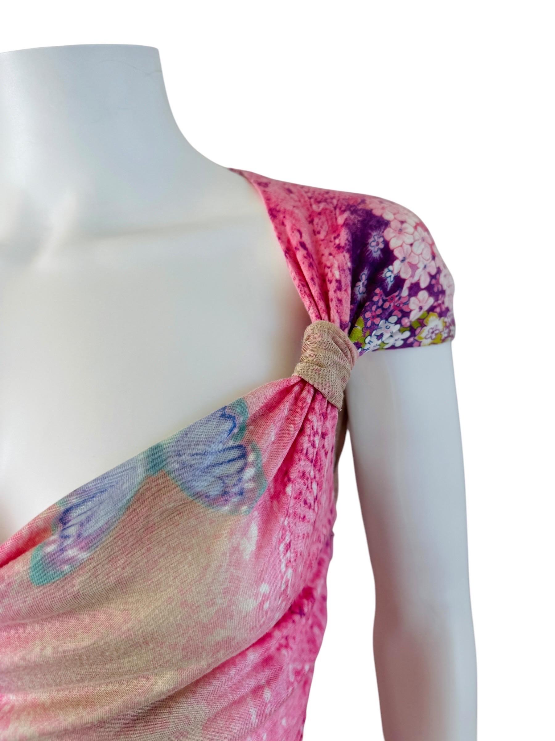 Vintage 2000s Floral Emanuel Ungaro Bodycon Midi Dress Snake Floral Butterfly In Excellent Condition In Denver, CO