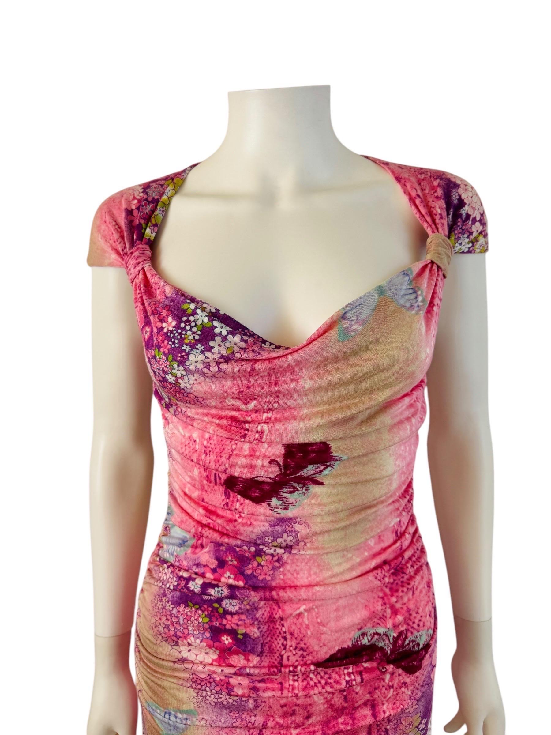 Women's Vintage 2000s Floral Emanuel Ungaro Bodycon Midi Dress Snake Floral Butterfly