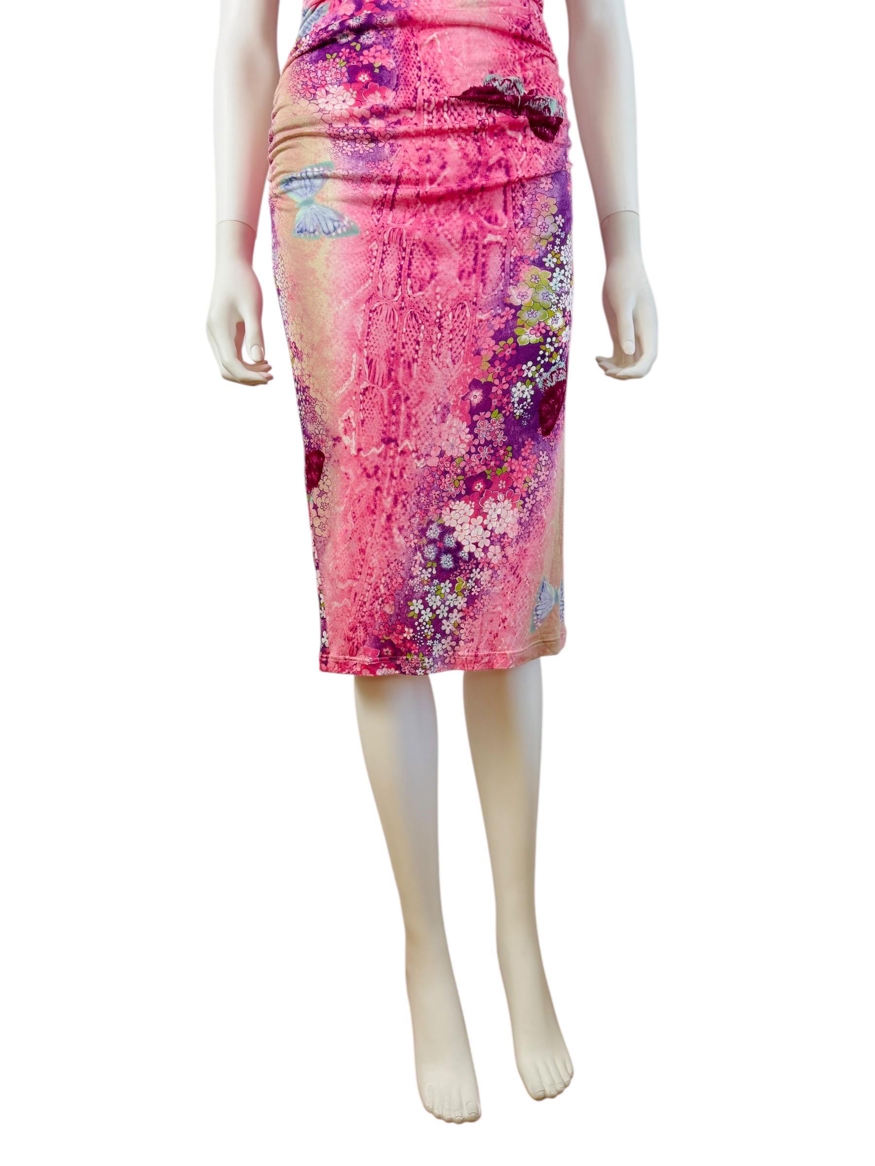 Vintage 2000s Floral Emanuel Ungaro Bodycon Midi Dress Snake Floral Butterfly 1