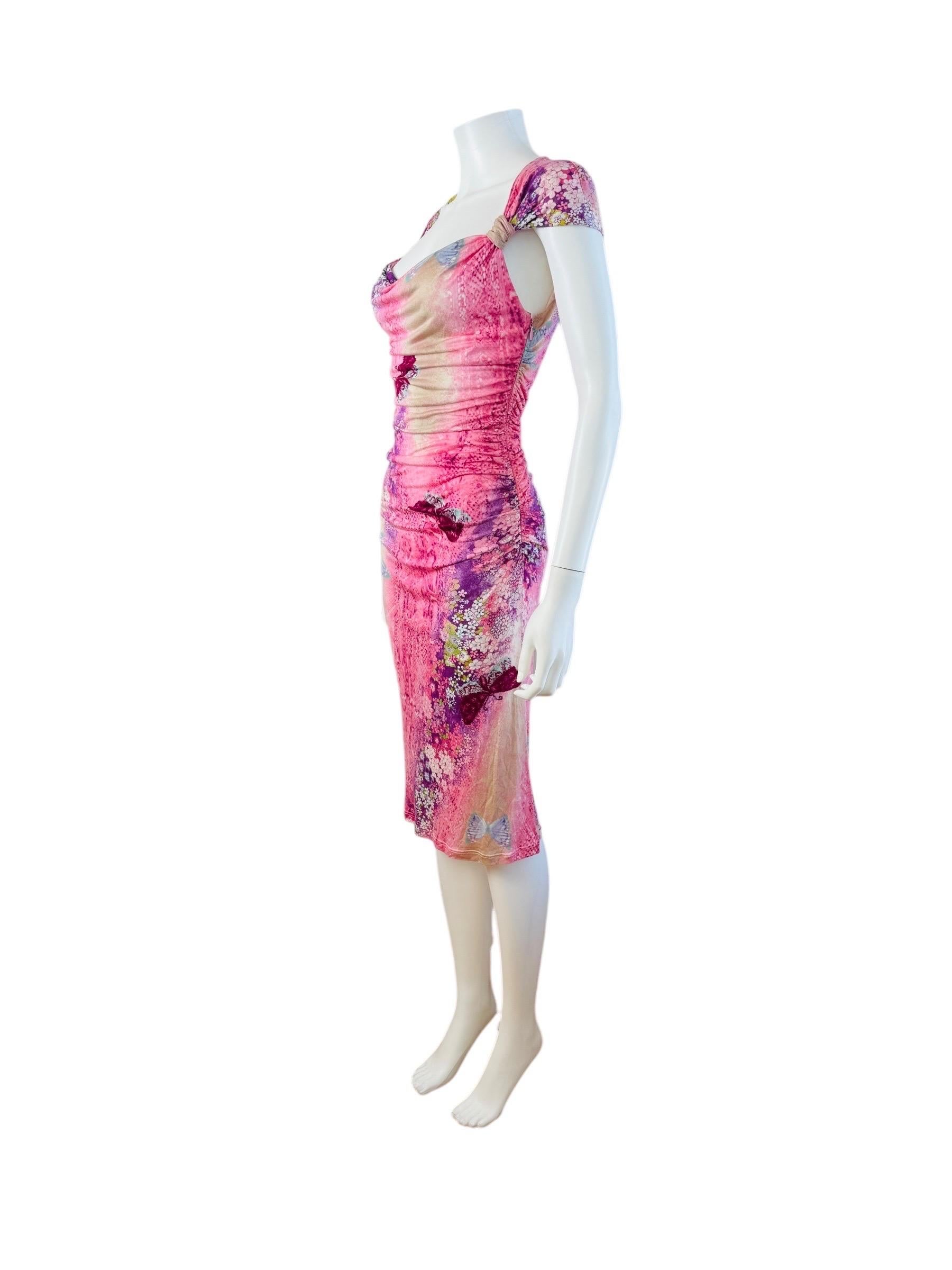 Vintage 2000s Floral Emanuel Ungaro Bodycon Midi Dress Snake Floral Butterfly 2