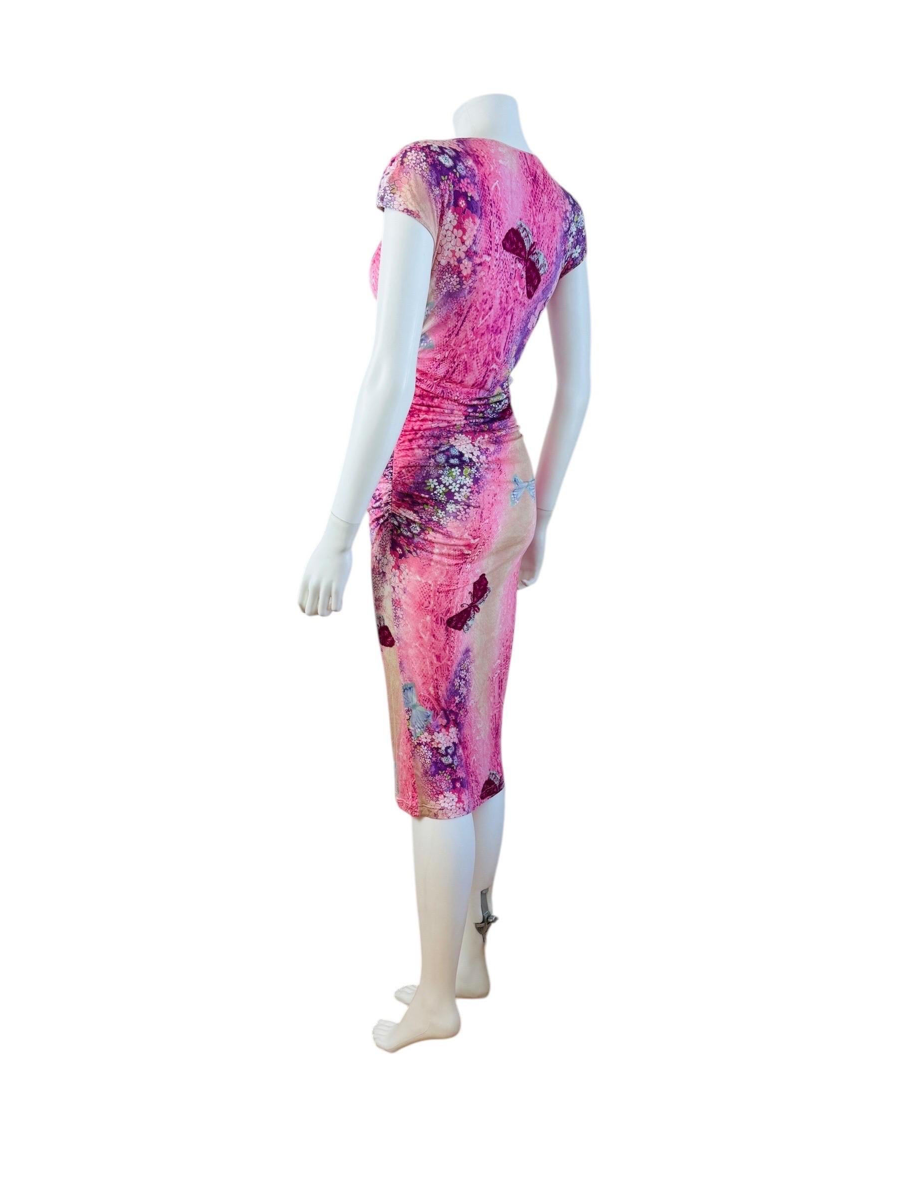 Vintage 2000s Floral Emanuel Ungaro Bodycon Midi Dress Snake Floral Butterfly 3