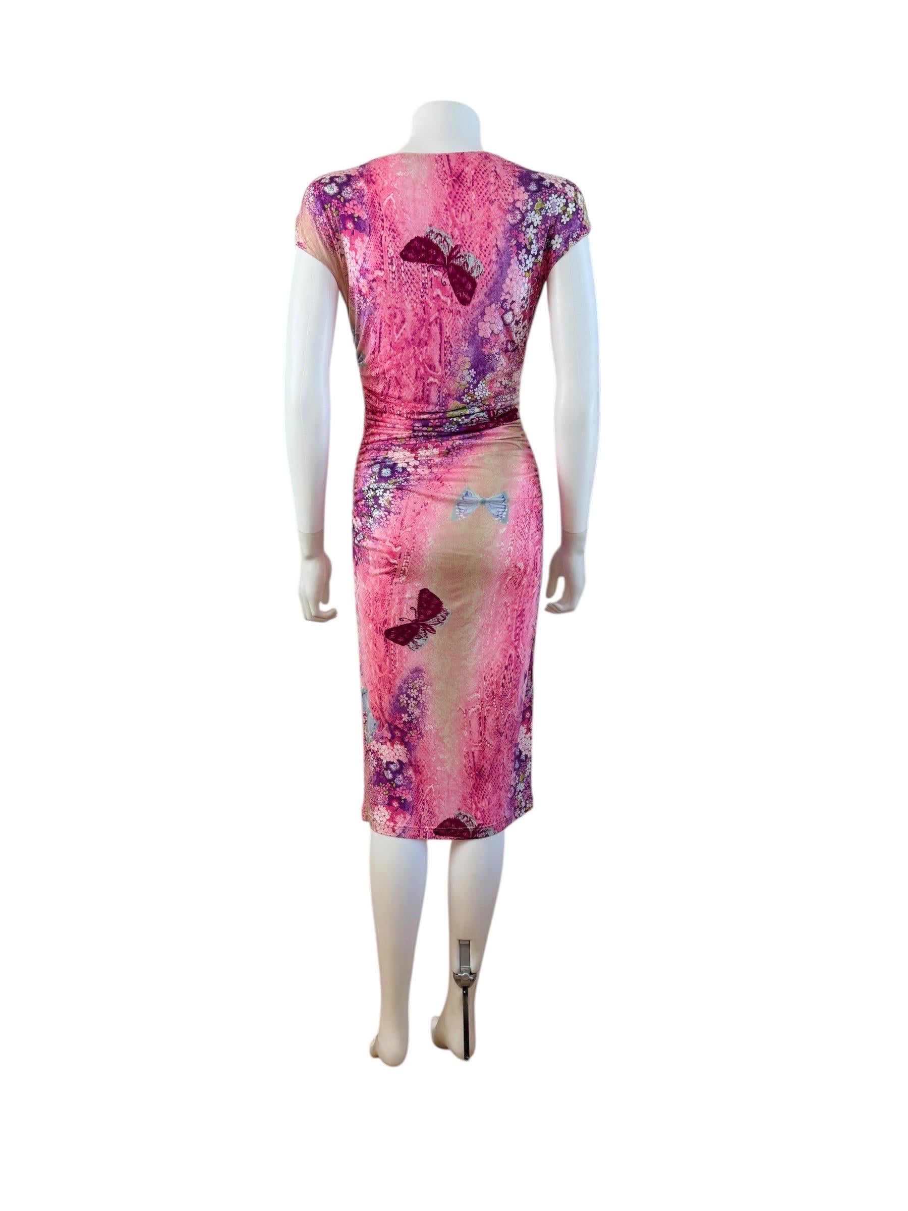 Vintage 2000s Floral Emanuel Ungaro Bodycon Midi Dress Snake Floral Butterfly 4