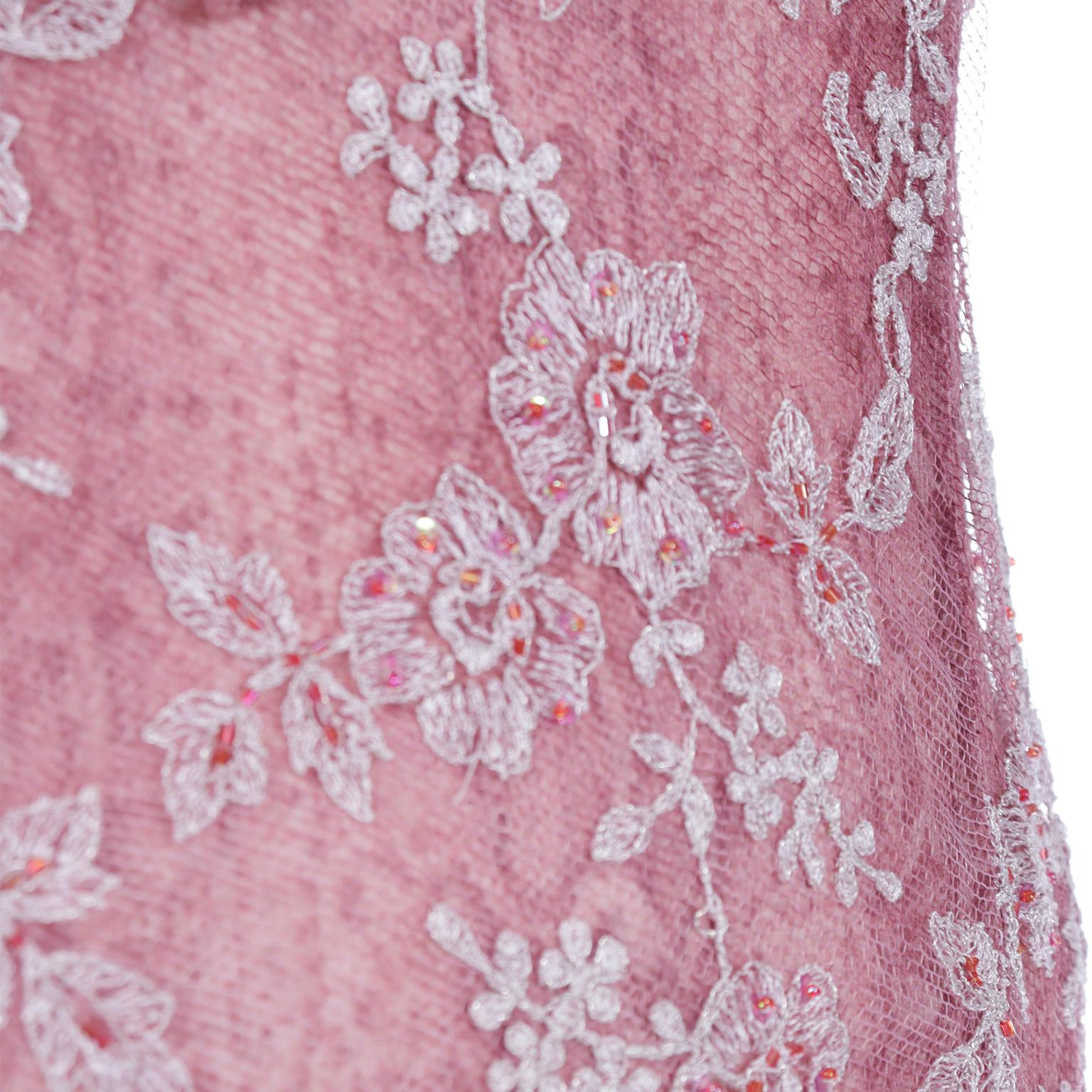 Vintage 2000s Jiki Monte Carlo Mauve Pink Snake Print Dress w Lace & Sequins 6