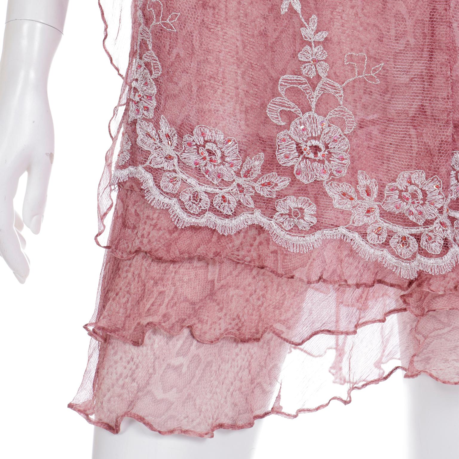 Vintage 2000s Jiki Monte Carlo Mauve Pink Snake Print Dress w Lace & Sequins For Sale 7