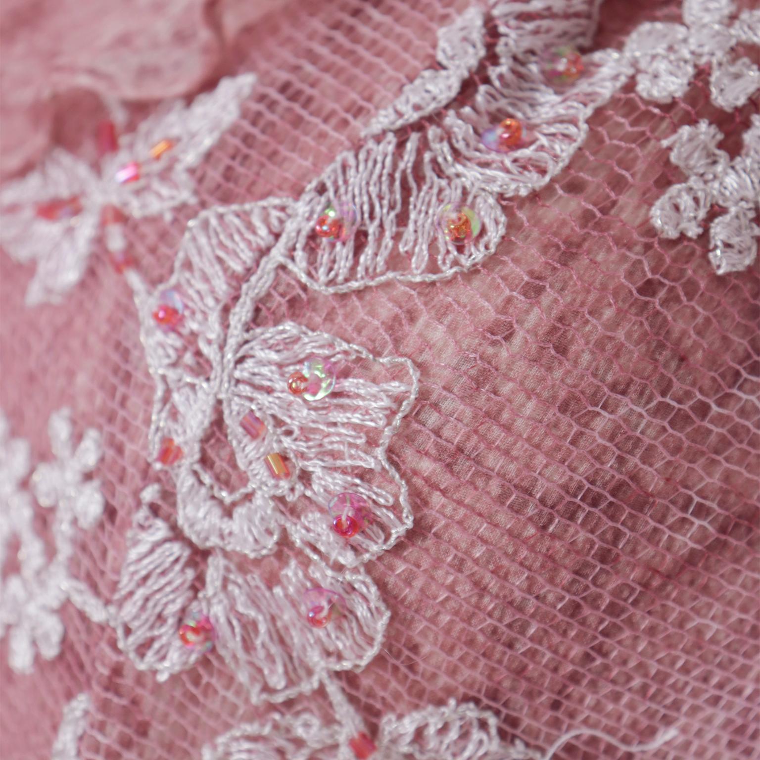Vintage 2000s Jiki Monte Carlo Mauve Pink Snake Print Dress w Lace & Sequins 8