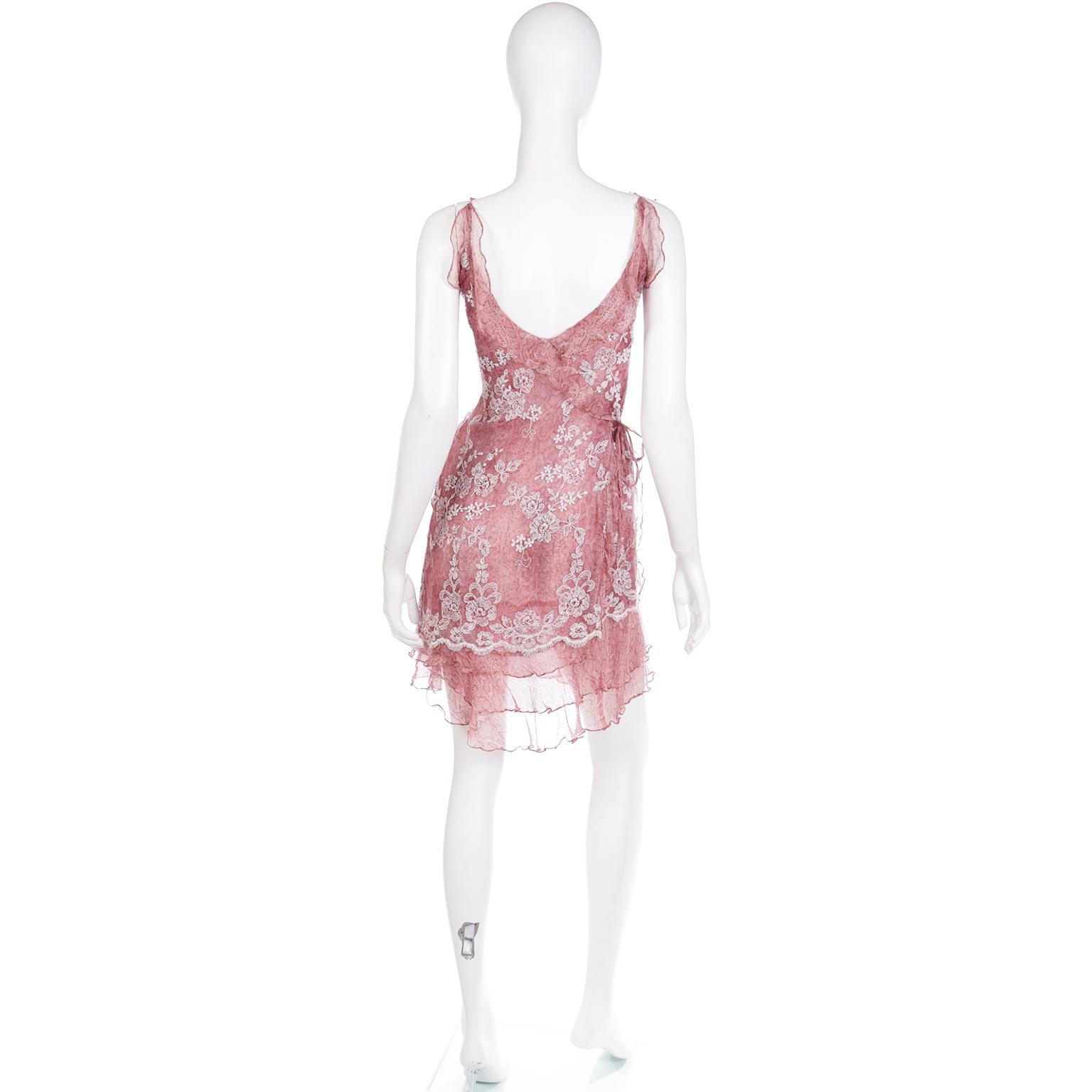 Women's Vintage 2000s Jiki Monte Carlo Mauve Pink Snake Print Dress w Lace & Sequins For Sale