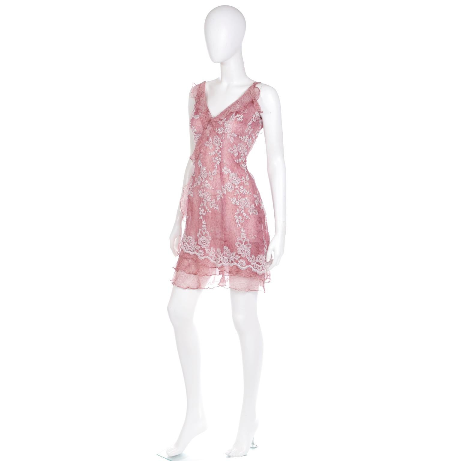Vintage 2000s Jiki Monte Carlo Mauve Pink Snake Print Dress w Lace & Sequins For Sale 2