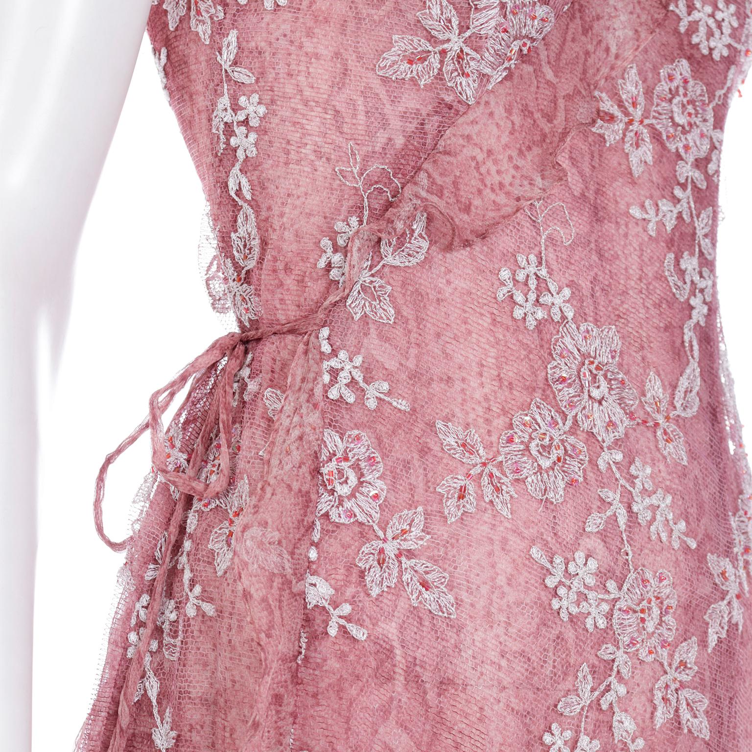 Vintage 2000s Jiki Monte Carlo Mauve Pink Snake Print Dress w Lace & Sequins 5
