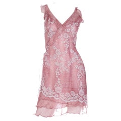 Antique 2000s Jiki Monte Carlo Mauve Pink Snake Print Dress w Lace & Sequins
