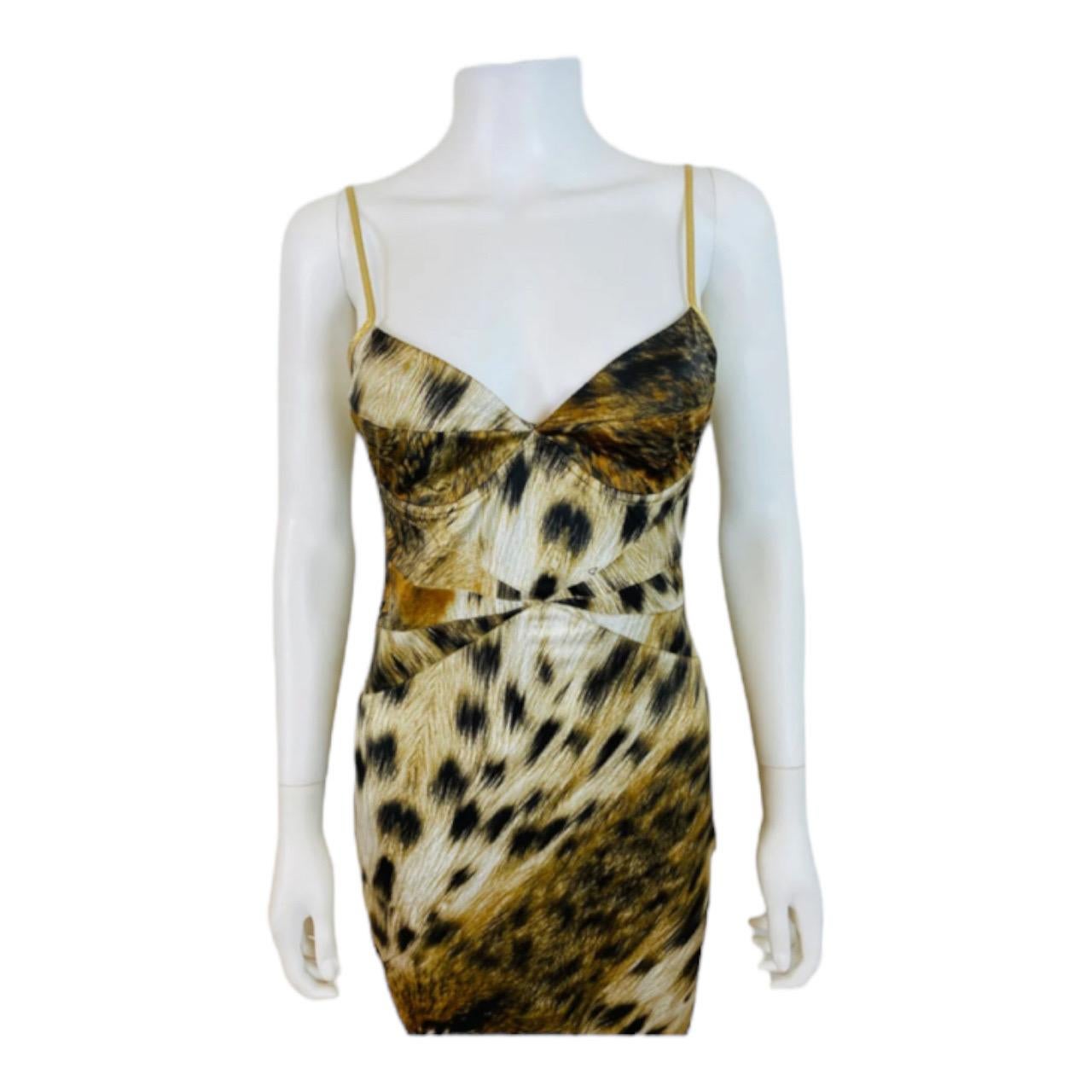Vintage 2000s Just Cavalli Roberto Cavalli Cheetah Animal Print Maxi Dress Gown In Excellent Condition For Sale In Denver, CO