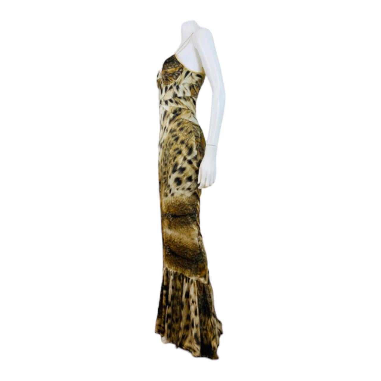 Vintage 2000s Just Cavalli Roberto Cavalli Cheetah Animal Print Maxi Dress Gown For Sale 1