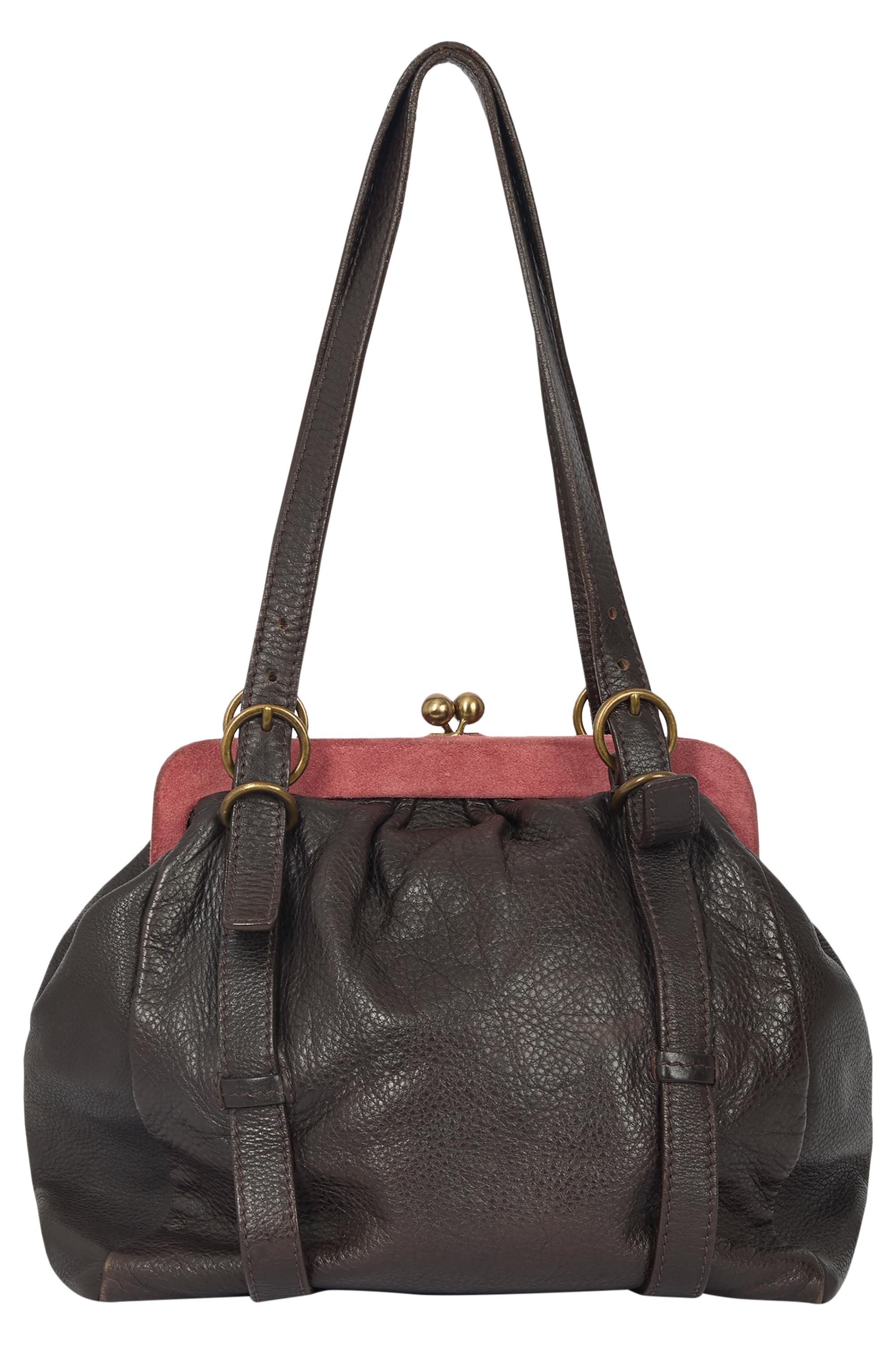 Vintage 2000's Miu Miu Braun Rosa Wildleder Kiss Lock Tasche (Schwarz) im Angebot