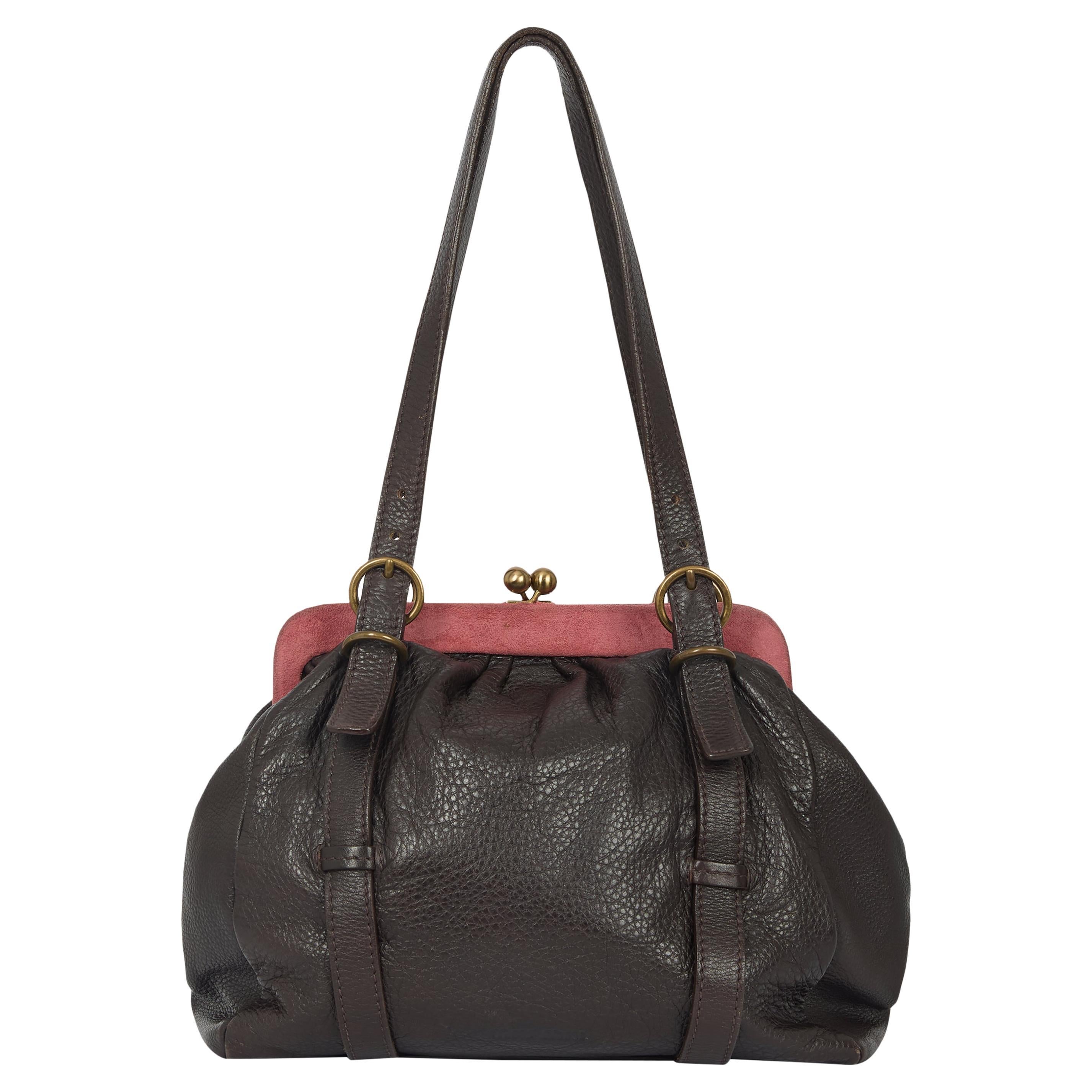 Vintage 2000's Miu Miu Brown Pink Suede Kiss Lock Bag