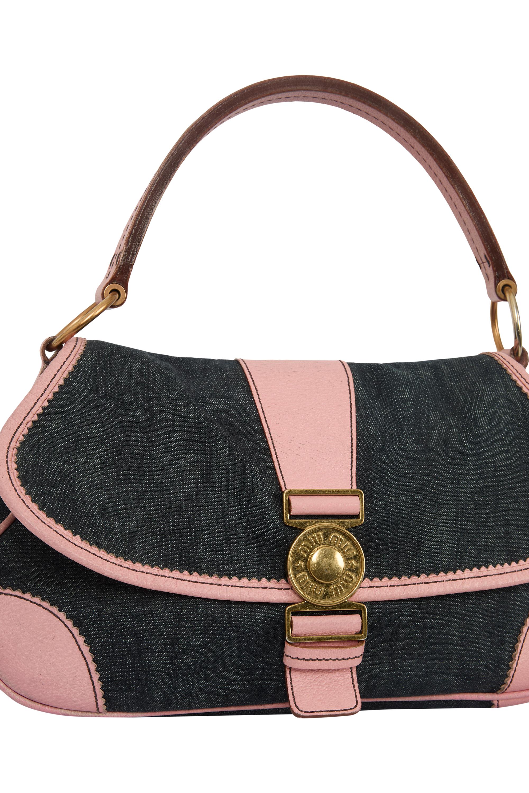 Vintage 2000's Miu Miu Denim Rosa Hobo Umhängetasche (Schwarz) im Angebot