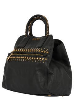 Vintage 2000's Miu Miu Leather Black Gold Studded Trapeze Bag