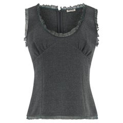 Gilet vintage anni 2000 Miu Miu in lana grigia con volant