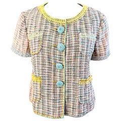 Vintage 2000s Moschino Cheap and Chic Sz 10 Multicolor Tweed Short Sleeve Jacket