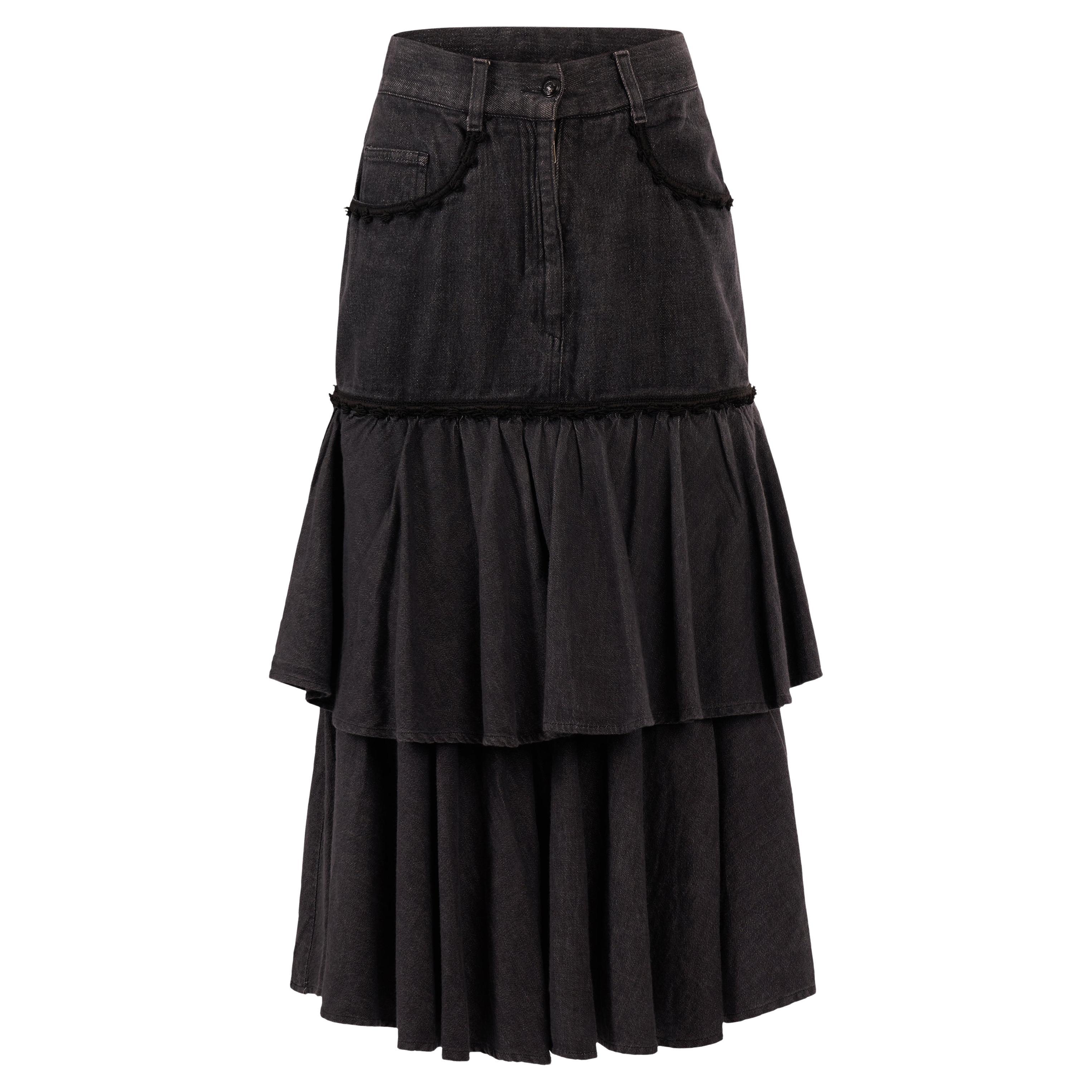 Vintage 2000's Moschino Dark Grey Denim Maxi Skirt