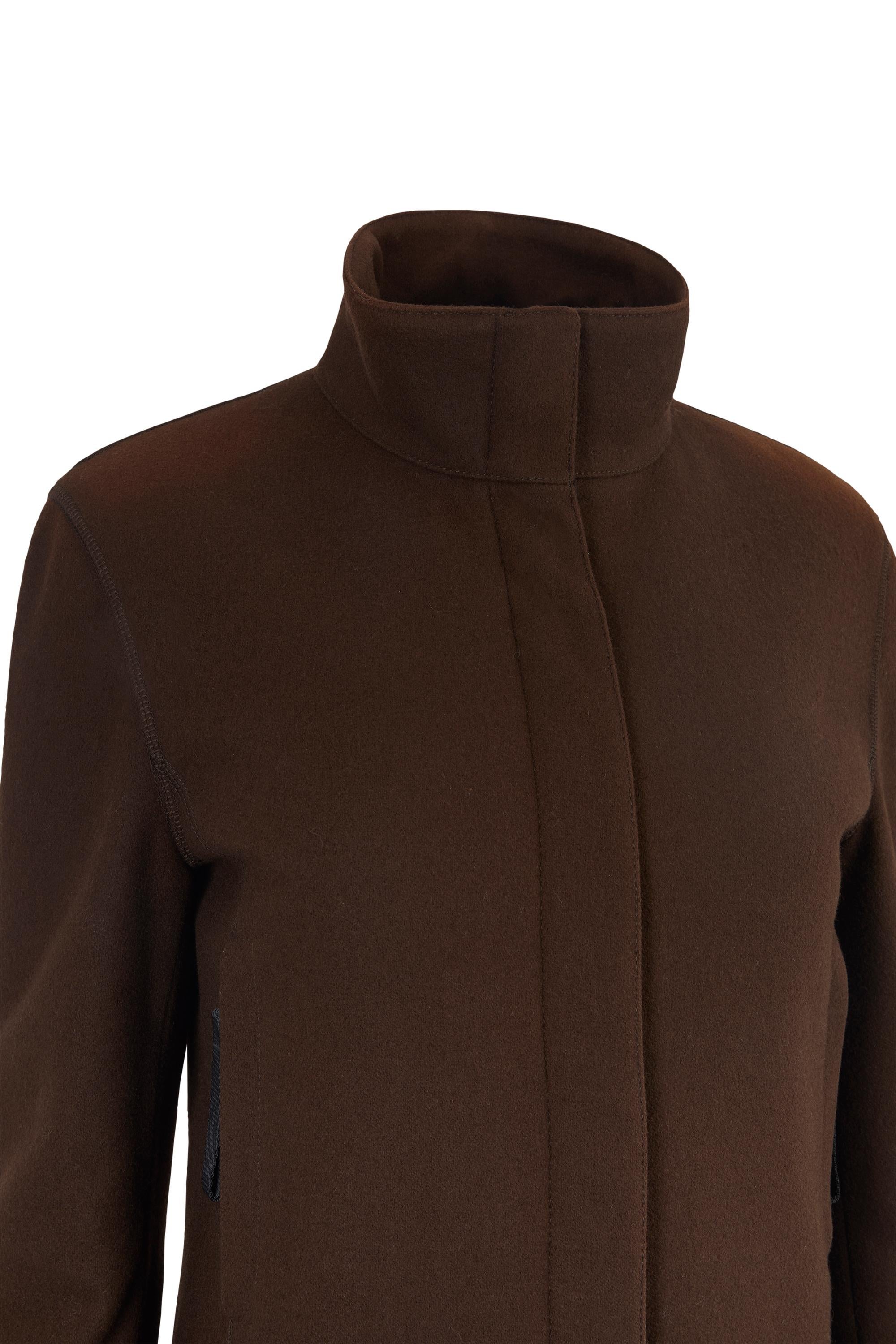 Noir Vintage 2000's Prada Brown Wool Coat en vente