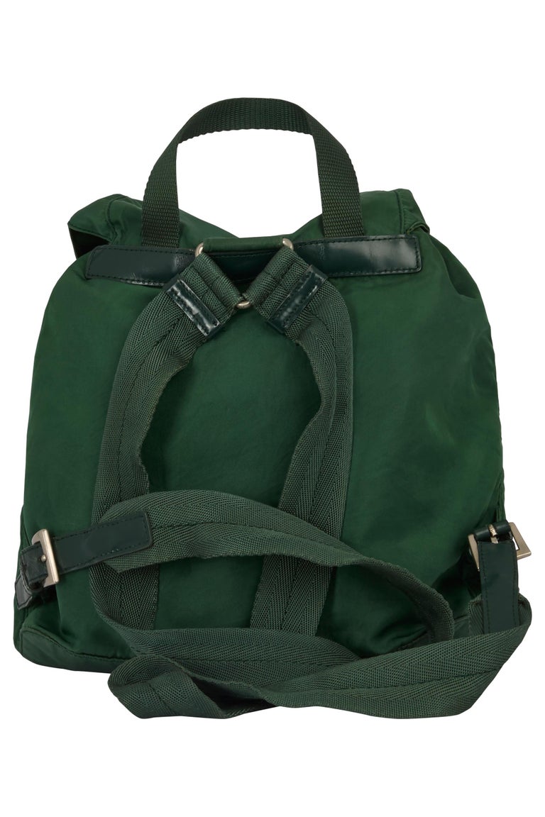 Prada nylon backpack y2k 2000s in green with leather trim and silver-tone small PRADA Mini Backpack Dark Green Leather Vintage Authentic  main image 3