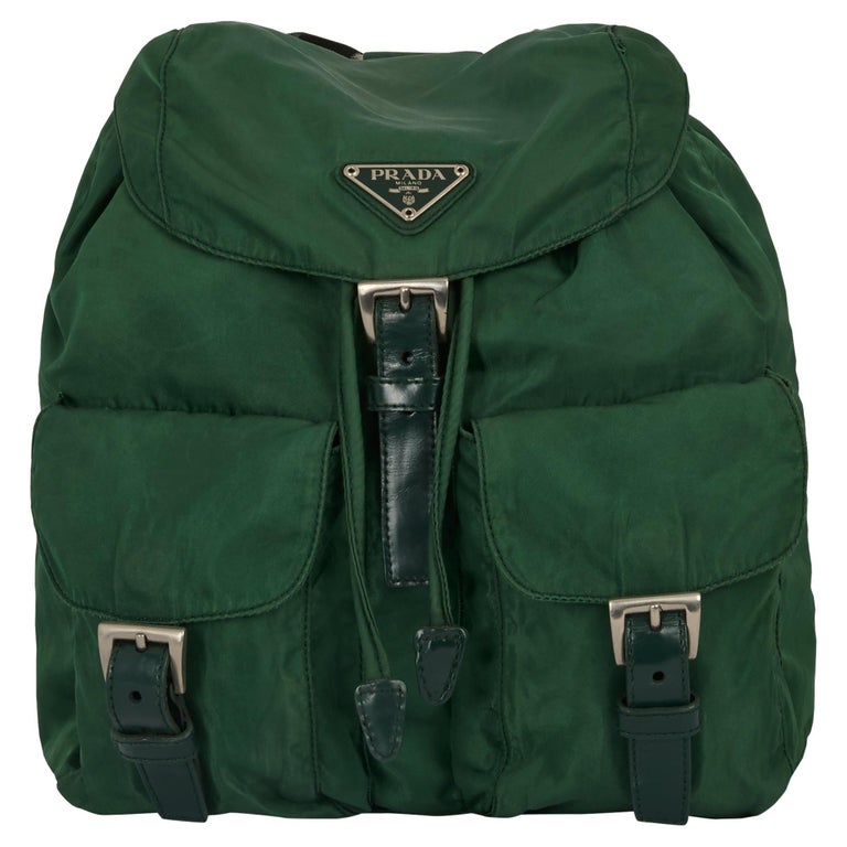 Prada nylon backpack y2k 2000s in green with leather trim and silver-tone small PRADA Mini Backpack Dark Green Leather Vintage Authentic  main image 2