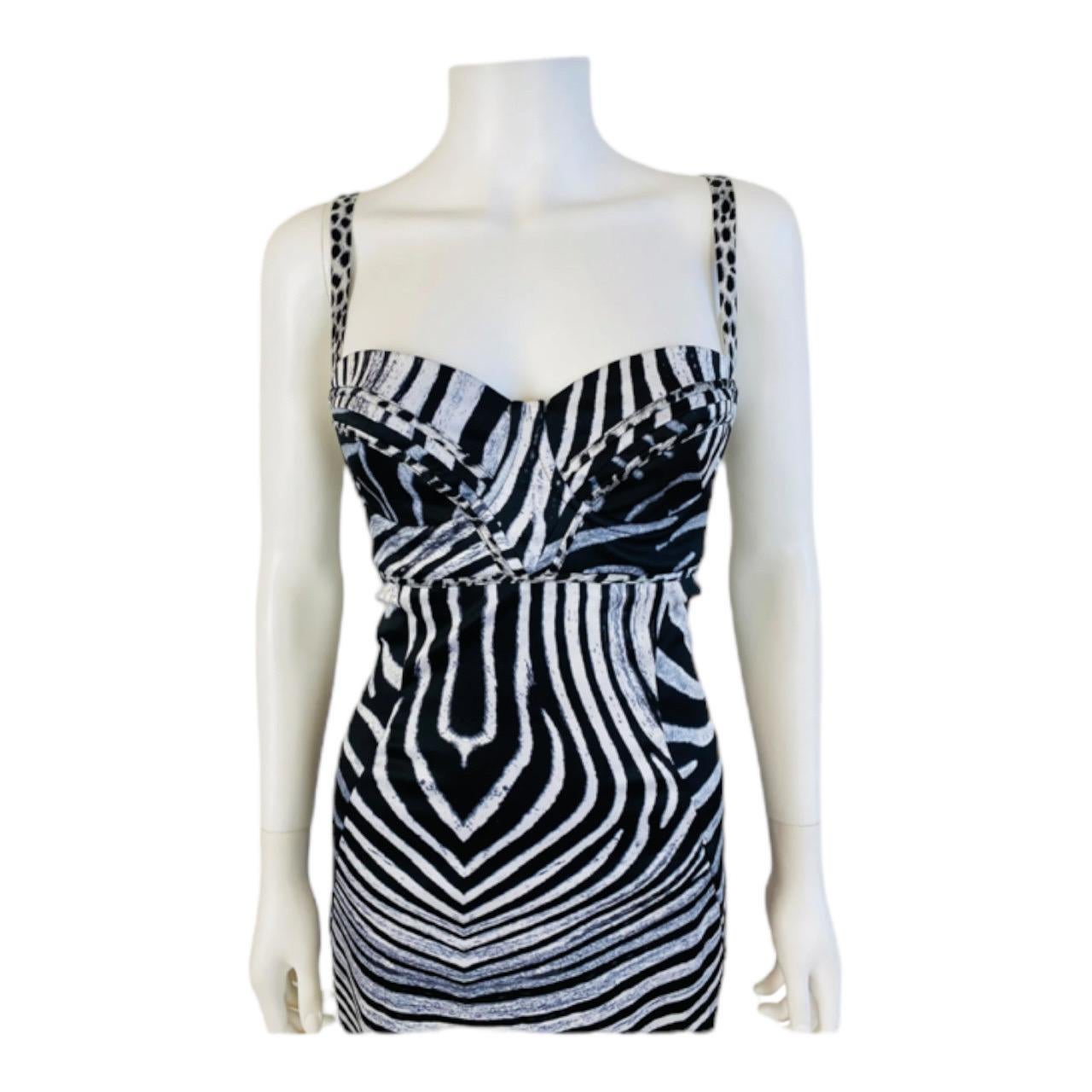 Women's Vintage 2000s Roberto Cavalli Just Cavalli Bustier Zebra Animal Print Dress Gown For Sale