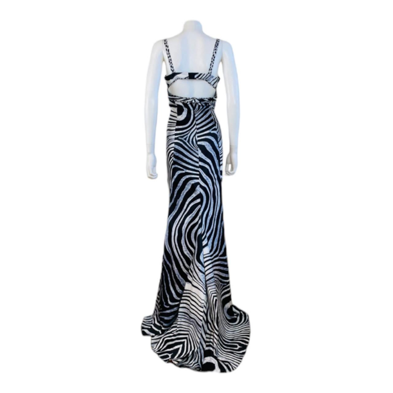 Vintage 2000s Roberto Cavalli Just Cavalli Bustier Zebra Animal Print Dress Gown For Sale 3
