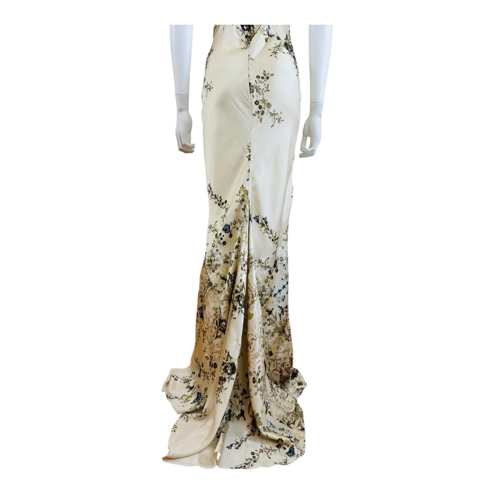 Vintage 2000s Roberto Cavalli Maxi Floral Bias Silk Slip Dress Mermaid Wedding 5
