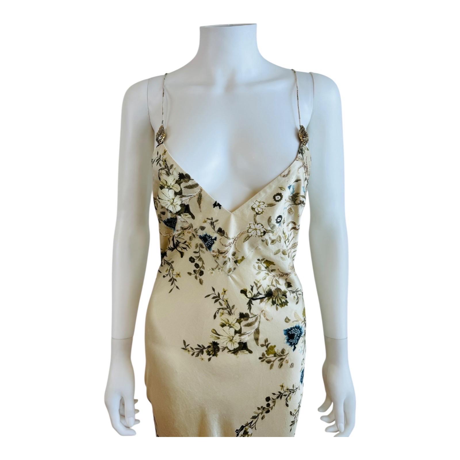 Vintage 2000s Roberto Cavalli Maxi Floral Bias Silk Slip Dress Mermaid Wedding In Good Condition In Denver, CO