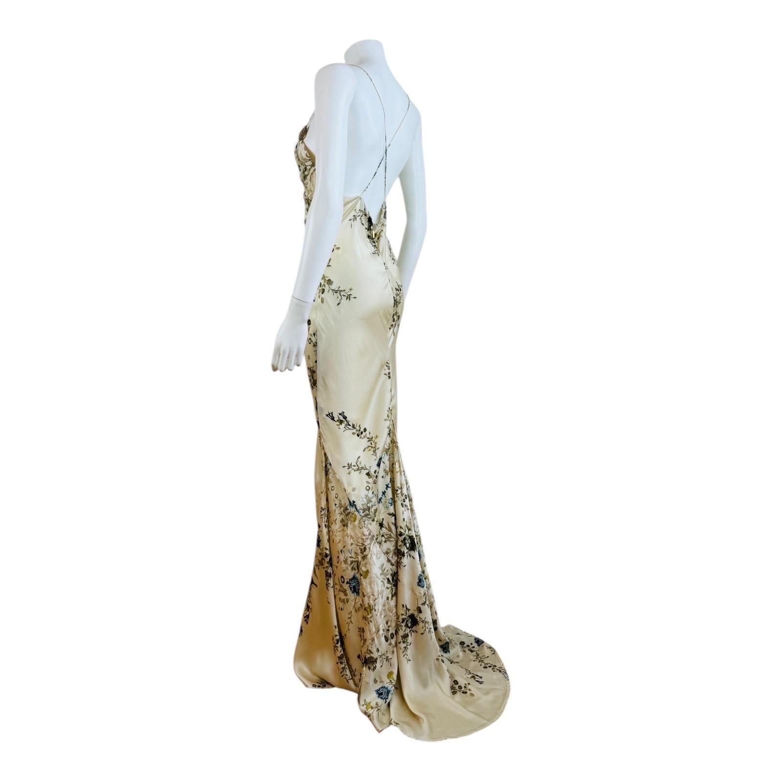 Vintage 2000s Roberto Cavalli Maxi Floral Bias Silk Slip Dress Mermaid Wedding 1