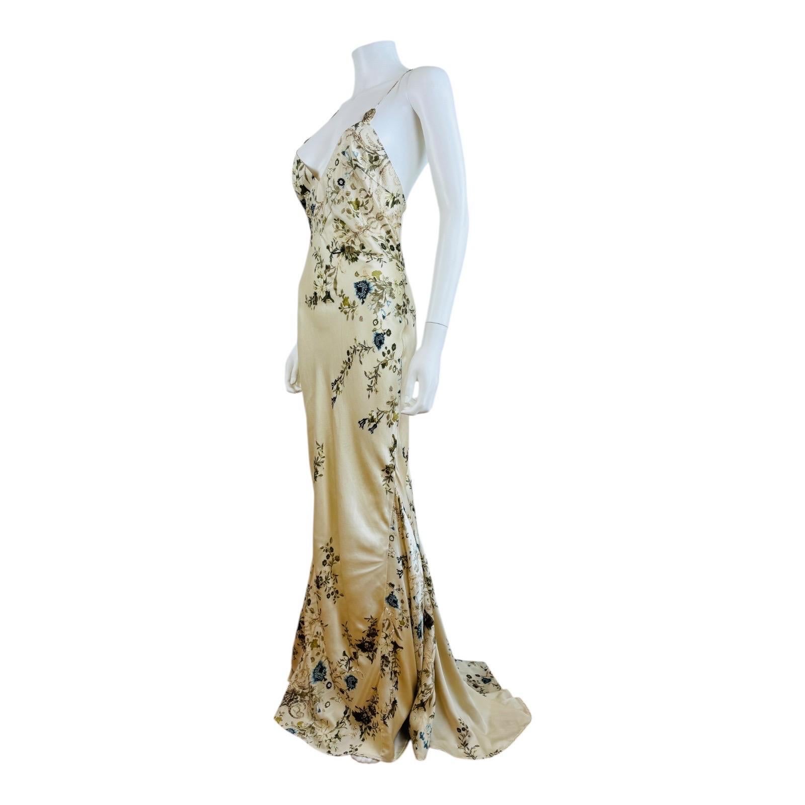 Vintage 2000s Roberto Cavalli Maxi Floral Bias Silk Slip Dress Mermaid Wedding 2