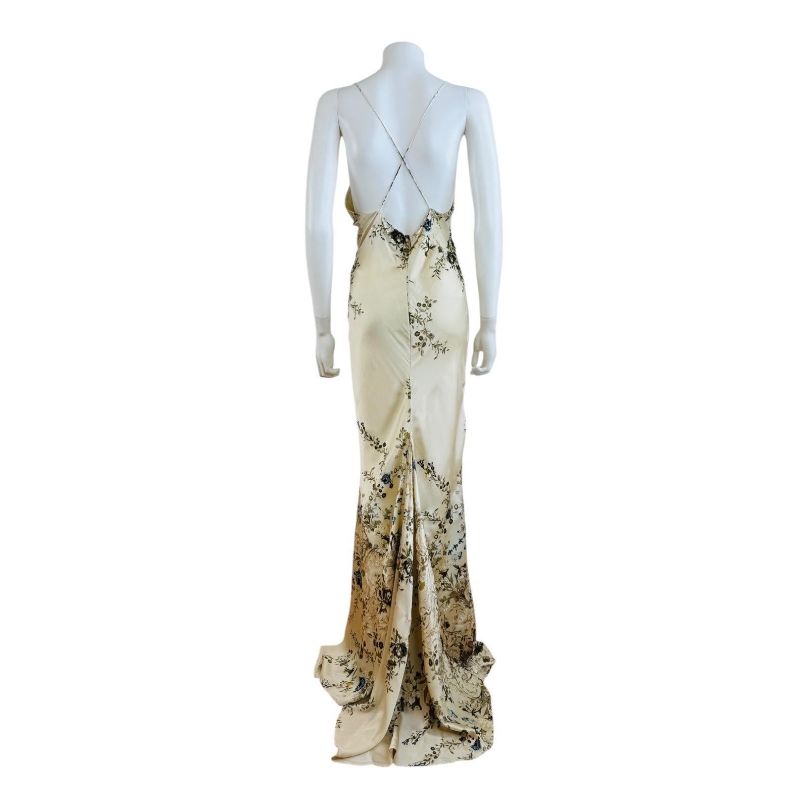 Vintage 2000s Roberto Cavalli Maxi Floral Bias Silk Slip Dress Mermaid Wedding 3