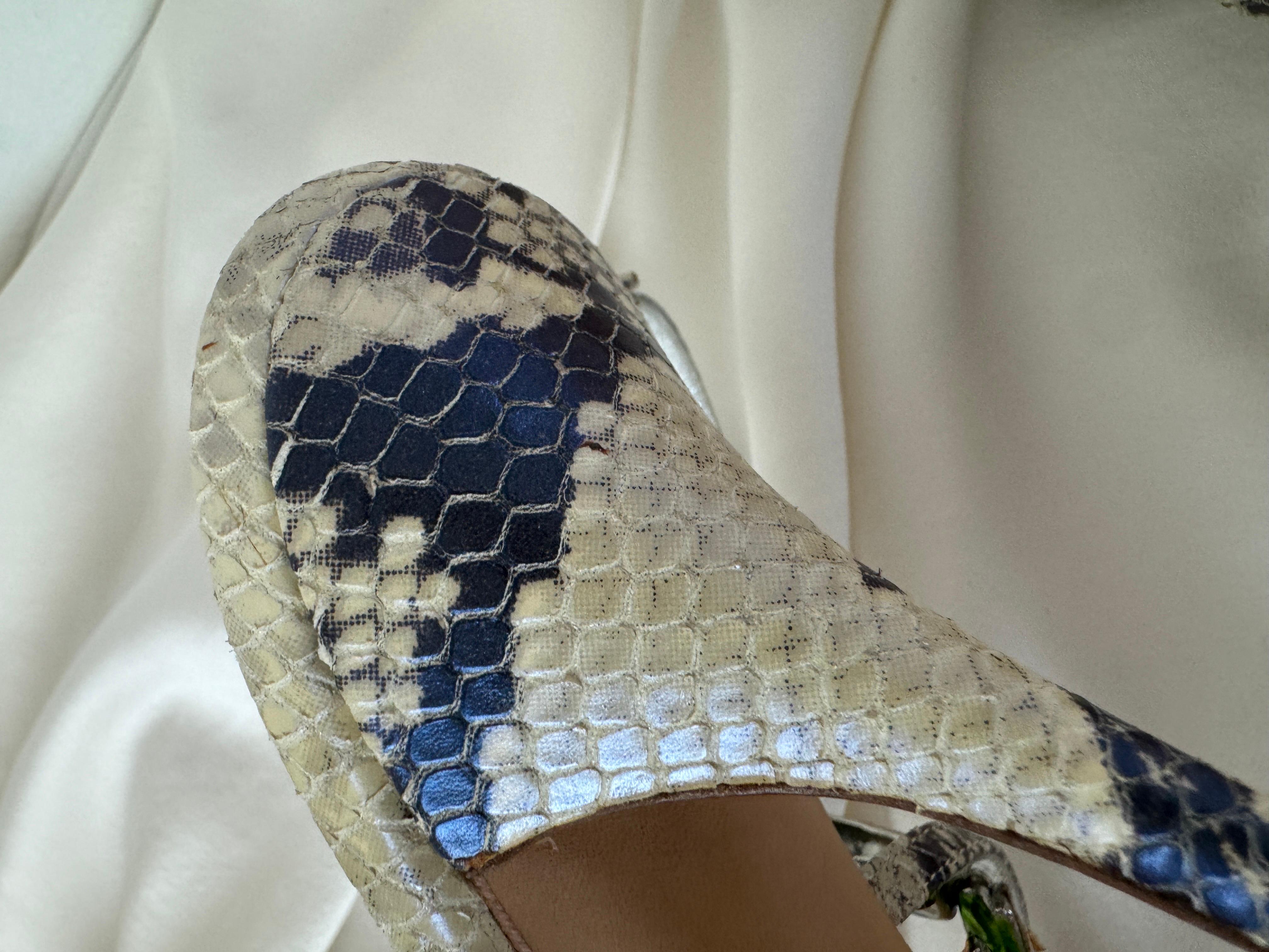 Vintage 2000s Roberto Cavalli Snake + Flower Enamel Rhinestone Heels Shoes 5