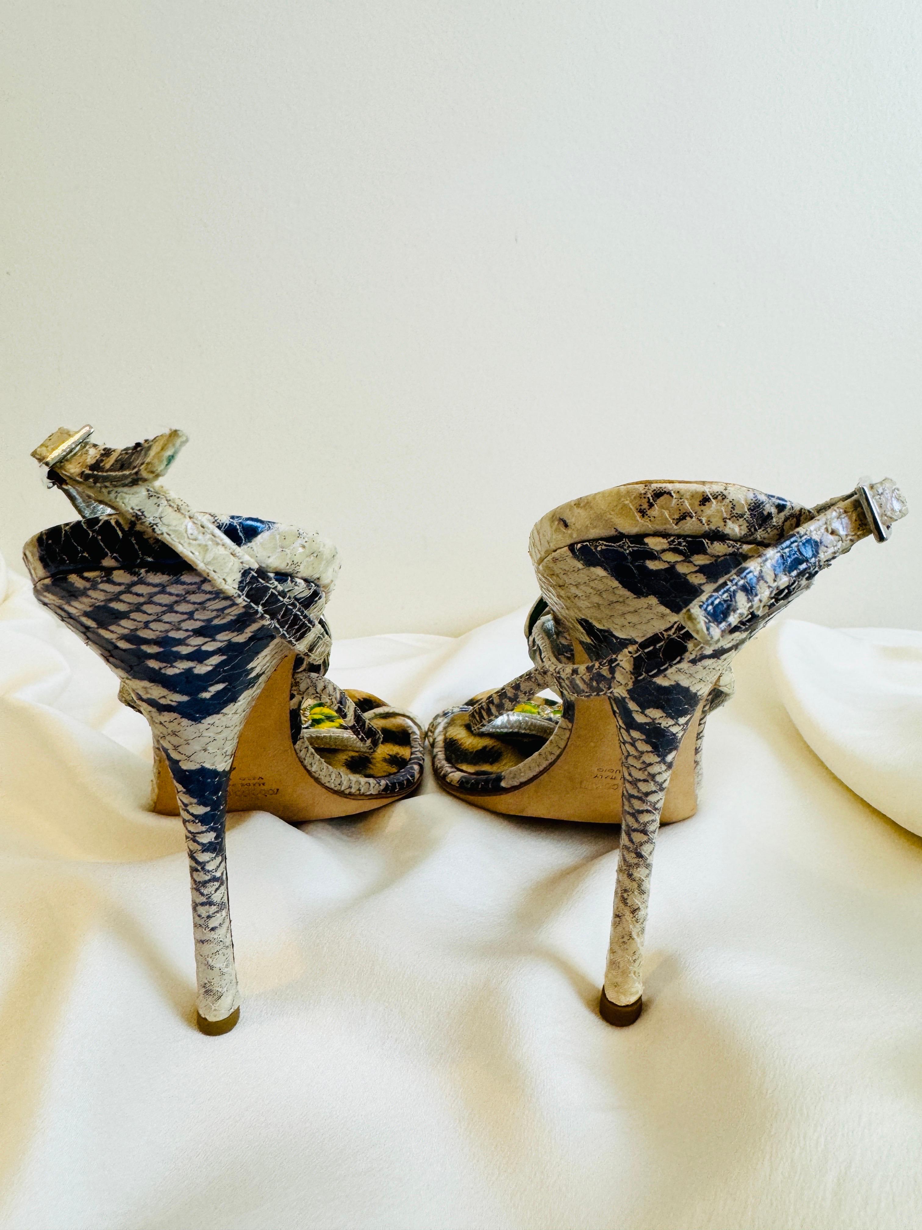 Vintage 2000s Roberto Cavalli Snake + Flower Enamel Rhinestone Heels Shoes 7