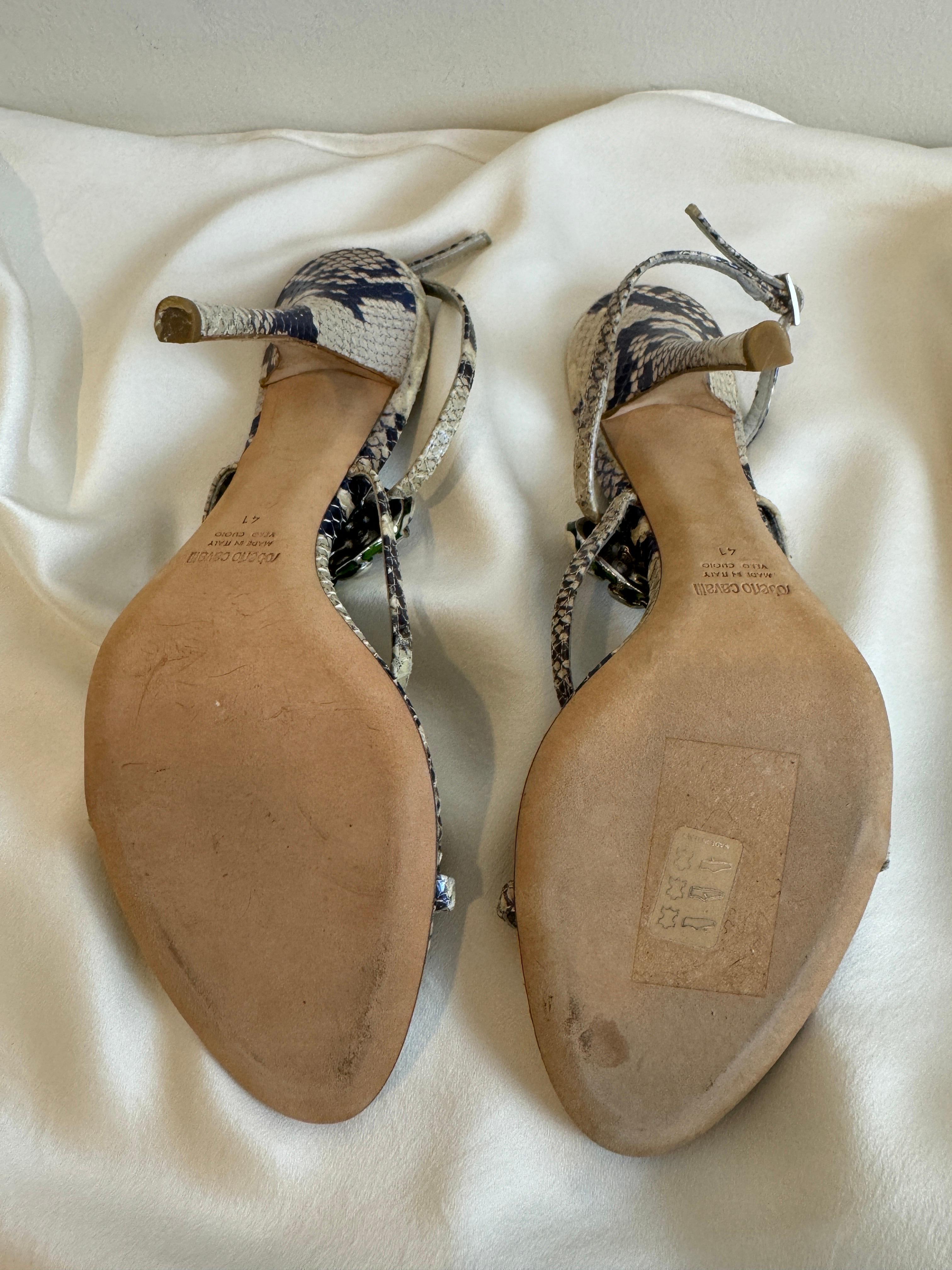 Vintage 2000s Roberto Cavalli Snake + Flower Enamel Rhinestone Heels Shoes 9
