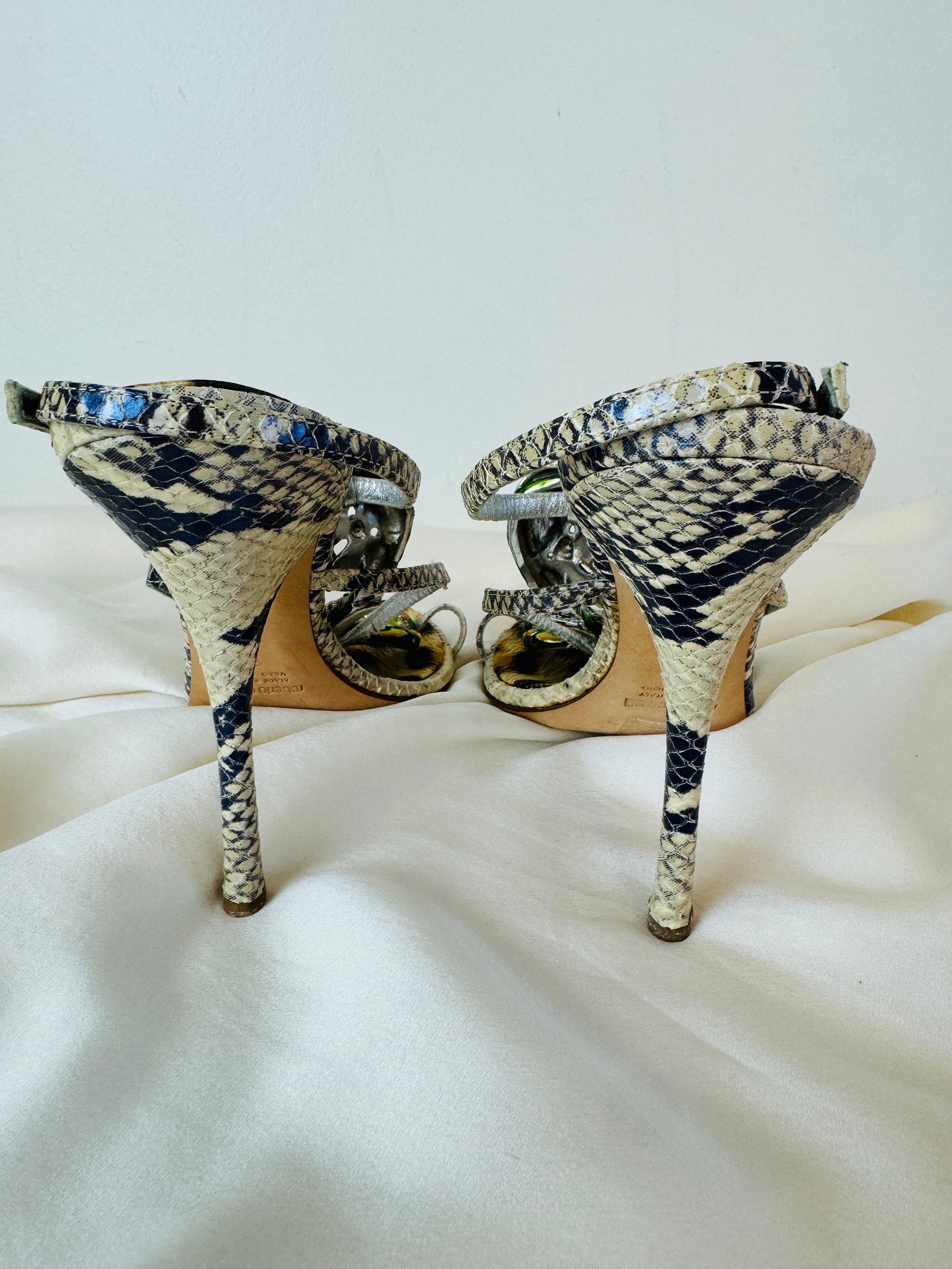 Vintage 2000s Roberto Cavalli Snake + Flower Enamel Rhinestone Heels Shoes 4