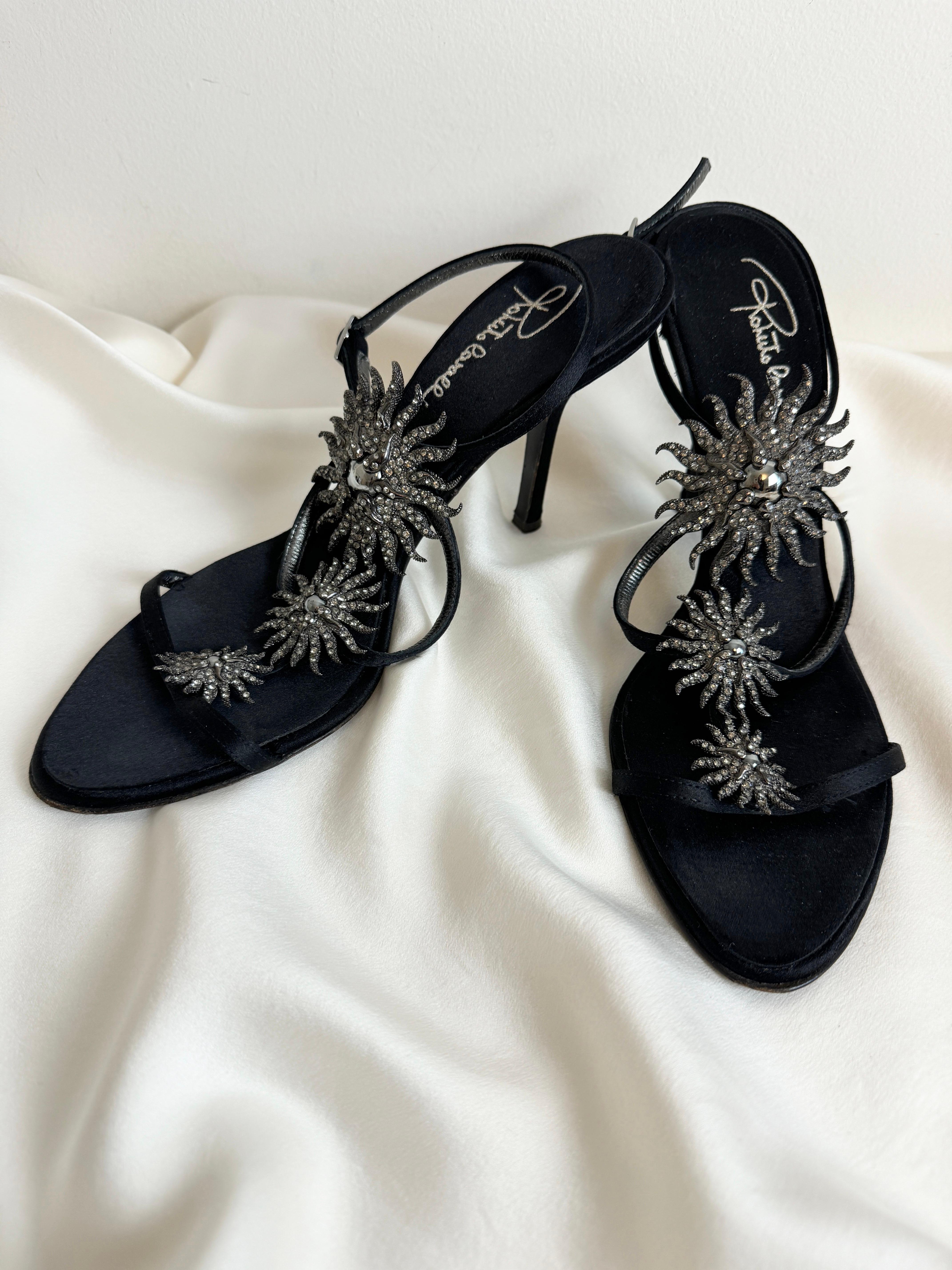 Vintage 2000er Roberto Cavalli Starburst Emaille Strass Heels Schuhe mit Absatz, Vintage (Schwarz)