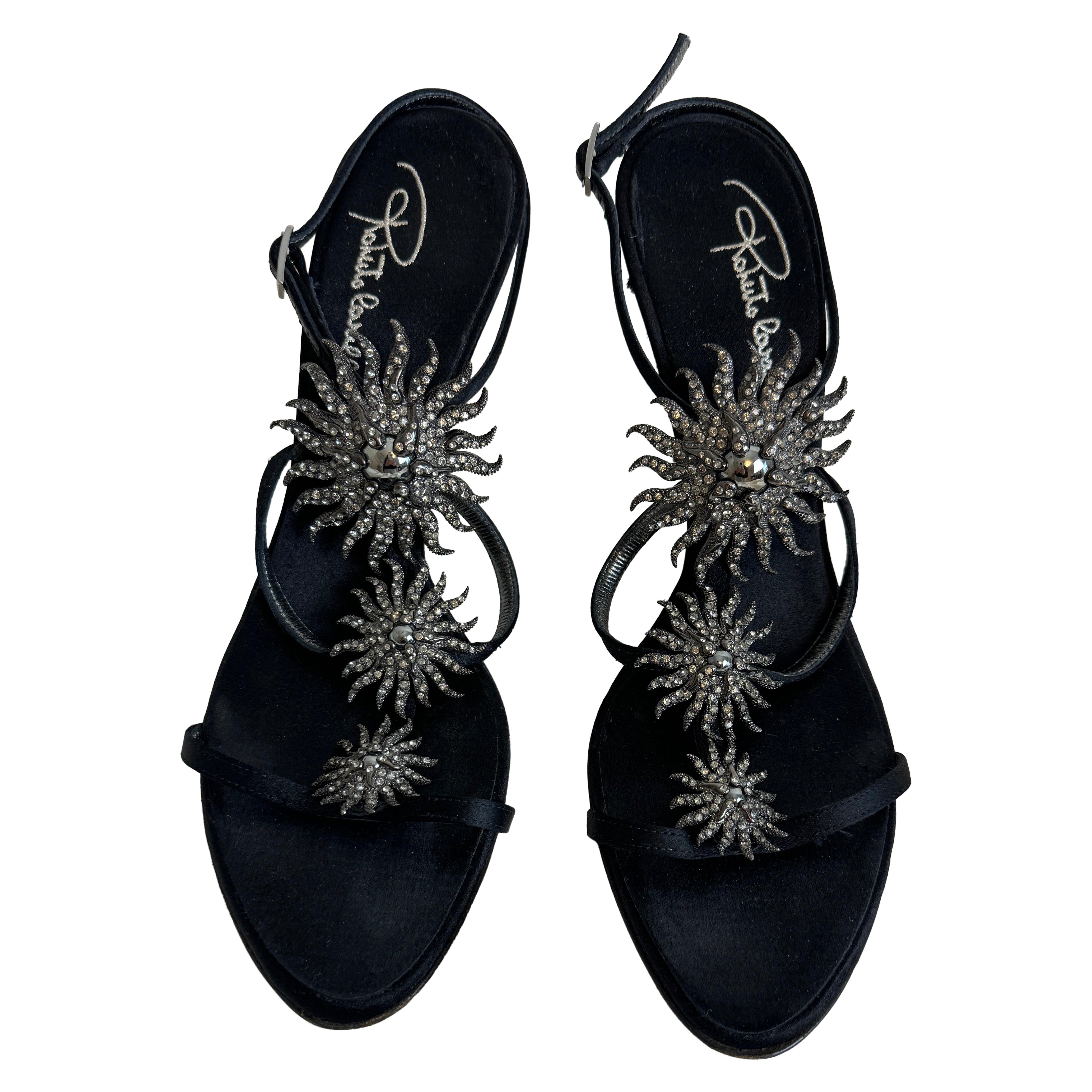 Vintage 2000s Roberto Cavalli Starburst Enamel Rhinestone Heels Shoes