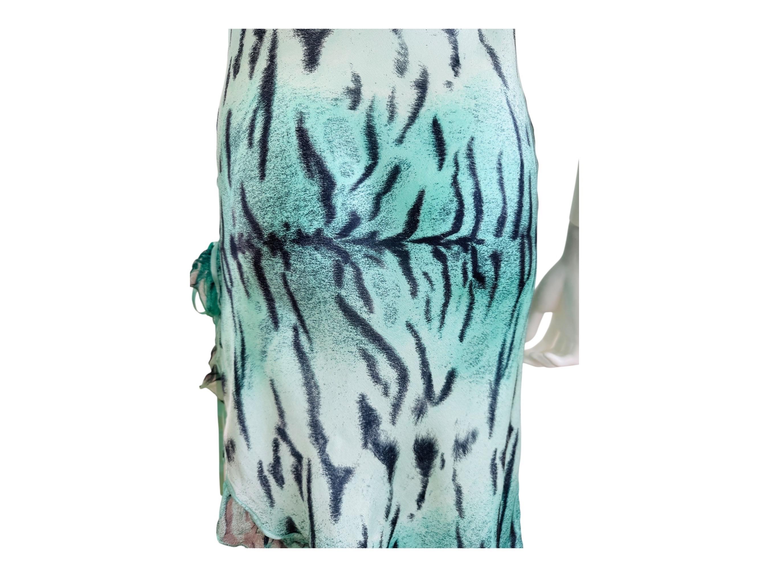 Vintage 2000s Roberto Cavalli Turquoise Tiger Animal Print Silk Slip Mini Dress 5