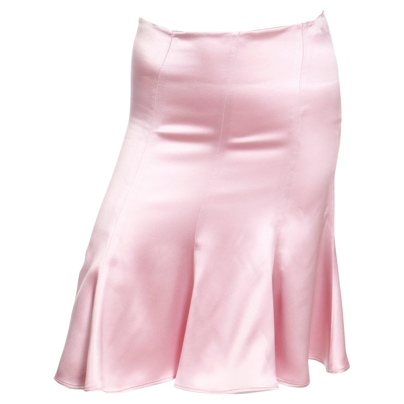Vintage 2000s Valentino Garavani Y2K Low Waist Pink Silk Skirt For Sale