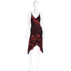 Vintage 2000s Y2K Black Sheer Silk Dress W Beads & Sequins & Red Silk Lining