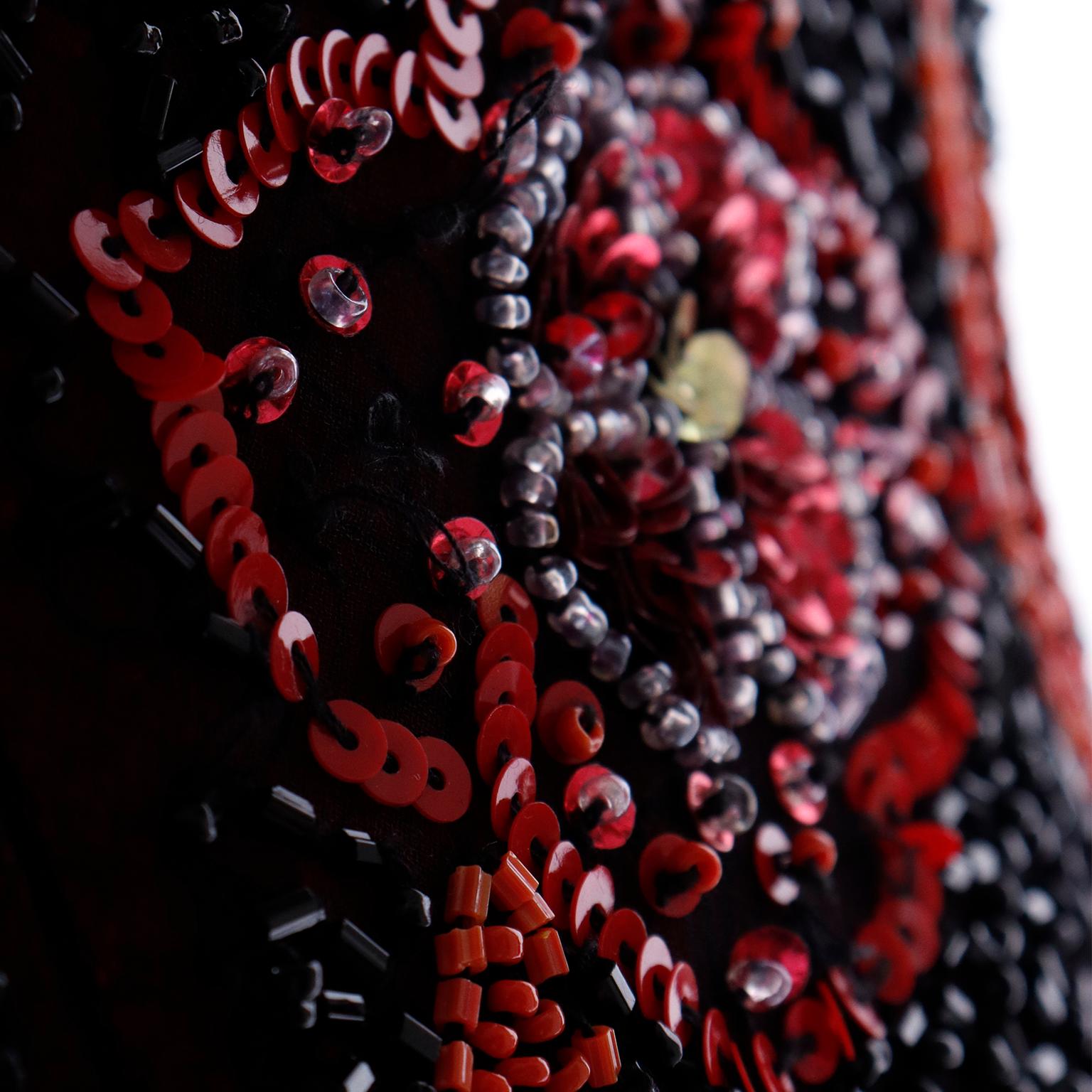 Vintage 2000s Y2K Black Sheer Silk Dress W Beads & Sequins & Red Silk Lining 4