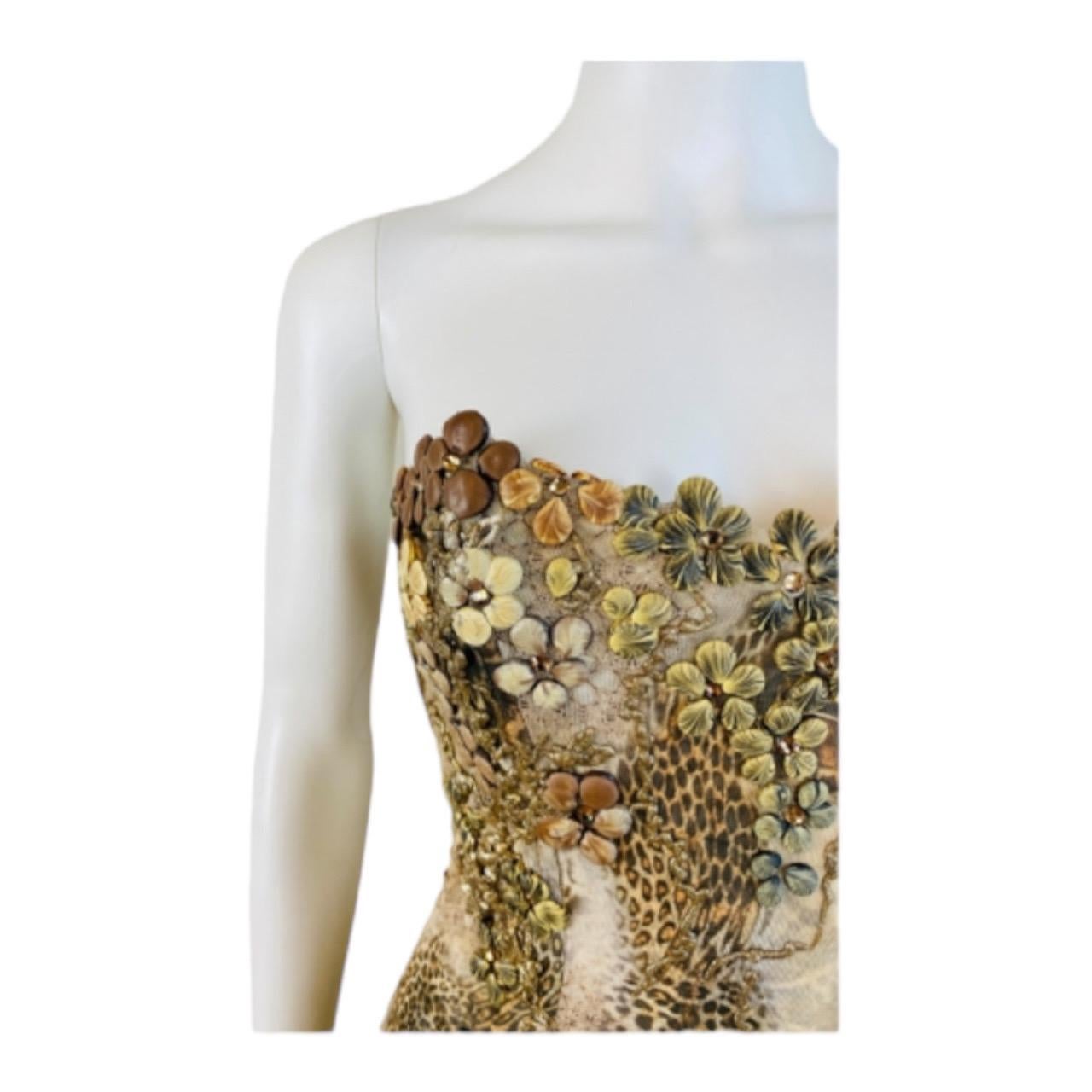 Vintage 2000s Y2K Ema Savahl Animal Leopard Print Lace Up Mini Dress Flowers  For Sale 1