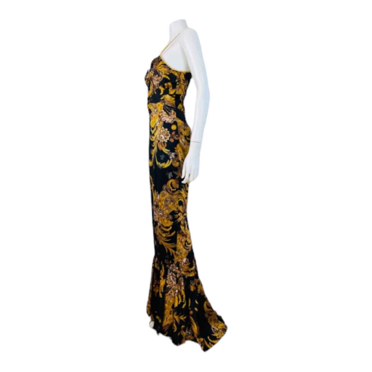 Vintage 2000s Y2K Just Cavalli Roberto Cavalli Black Gold Baroque Dress Gown For Sale 1