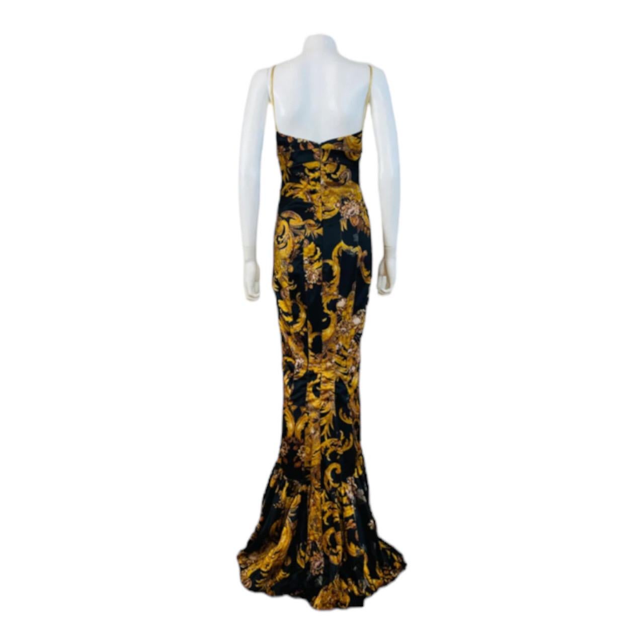 Vintage 2000s Y2K Just Cavalli Roberto Cavalli Black Gold Baroque Dress Gown For Sale 2