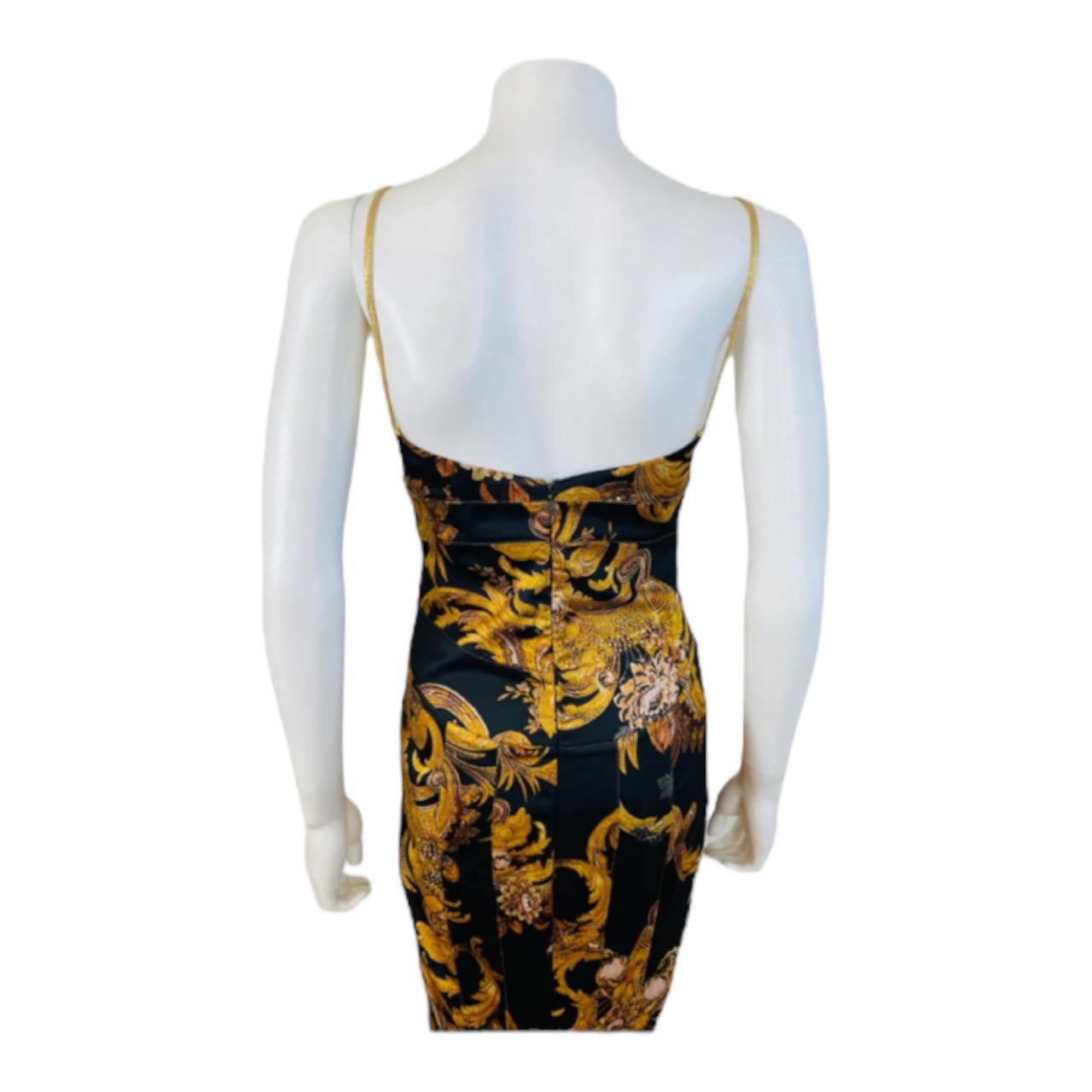 Vintage 2000s Y2K Just Cavalli Roberto Cavalli Black Gold Baroque Dress Gown For Sale 4