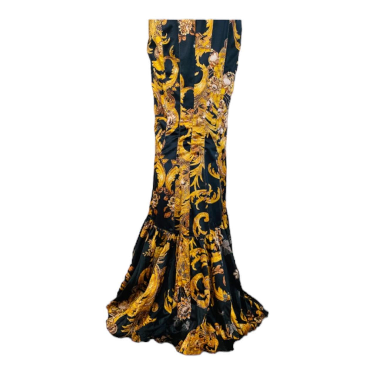Vintage 2000s Y2K Just Cavalli Roberto Cavalli Black Gold Baroque Dress Gown For Sale 5