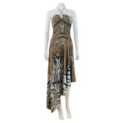 Vintage 2000s Y2K Just Cavalli Roberto Cavalli Tiger Asymmetrical Midi Dress