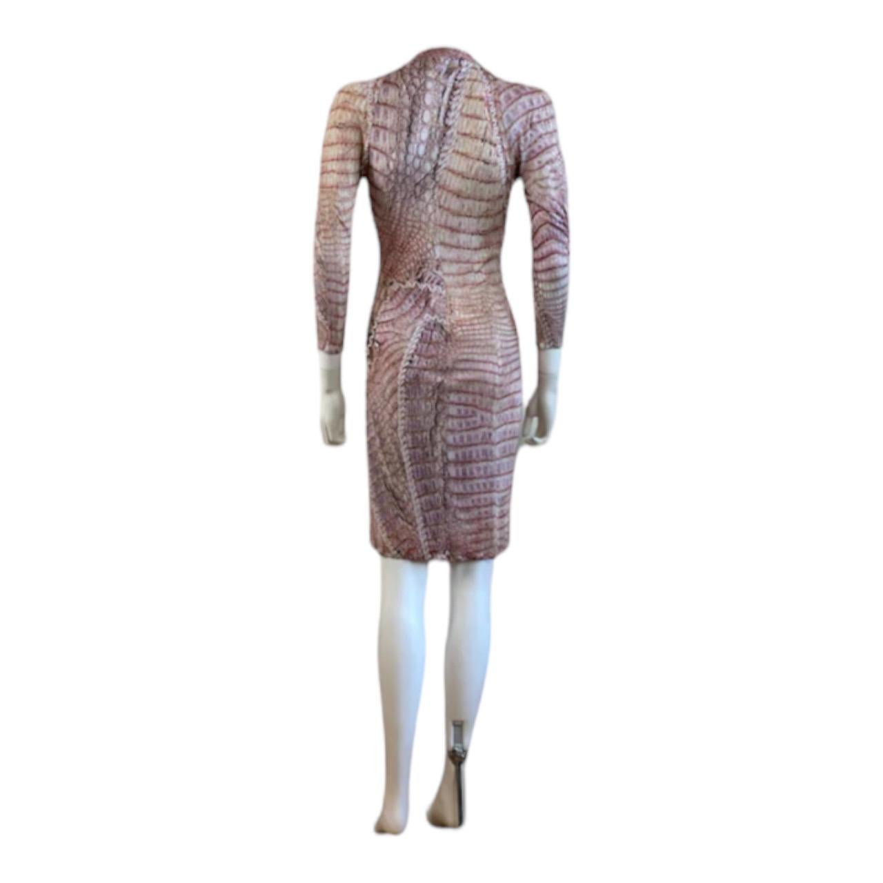 Vintage 2000s Y2K Roberto Cavalli Reptile Snake Leather Suede Fringe Dress 1